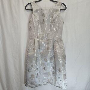 White House Black Market Silver Metallic Floral Midi Dress